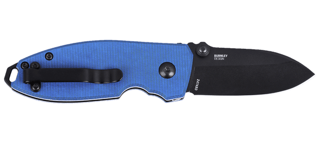 Columbia River Squid 2.27" Folding Drop Point Plain D2 Black Oxide Blue Micarta Button Lock — view 2