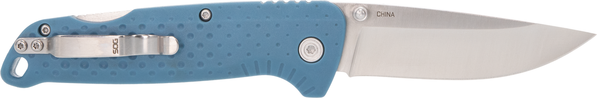S.O.G Adventure LB 3.5" Folding Drop Point Plain Satin 5Cr13MoV SS Blade - Nordic Blue Textured GRN Handle — view 2