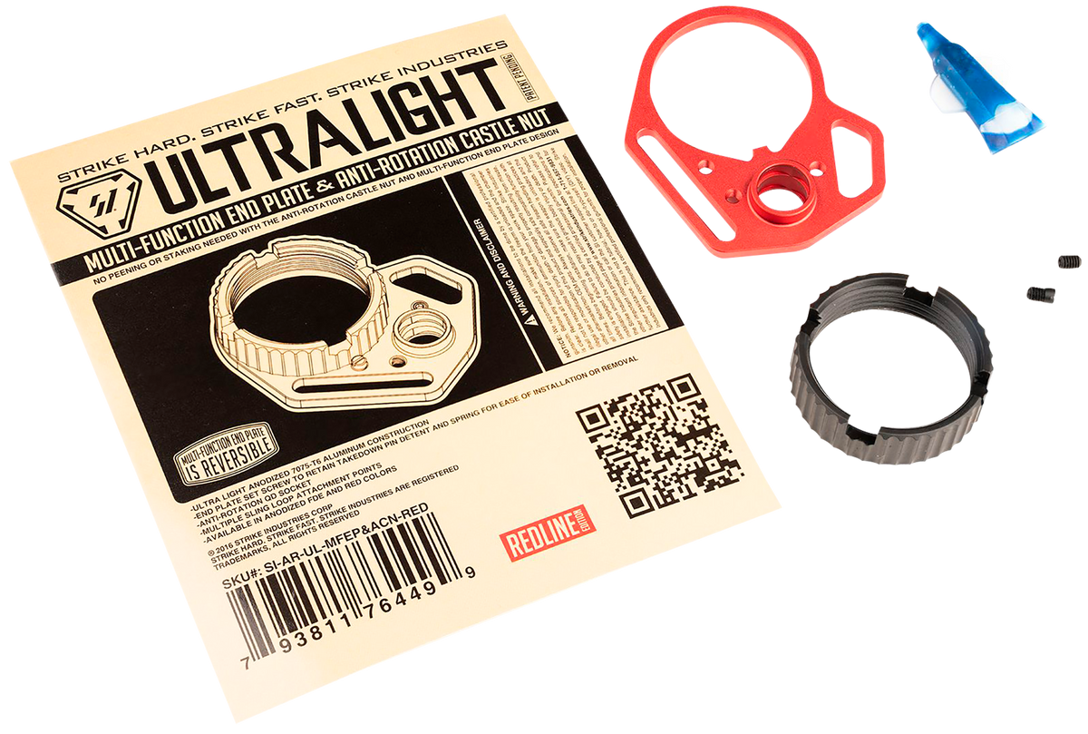 Strike Industries Ultralight Multi-Function QD End Plate & Anti-Rotation Castle Nut Red - AR-15/M4 — view 2