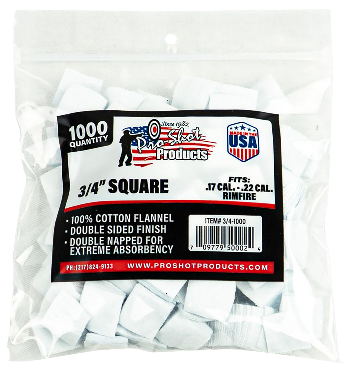 Pro-Shot 341000 Cleaning Patches .17/.22 Cal 0.75" Square Cotton Flannel 1000 Pack — view 2