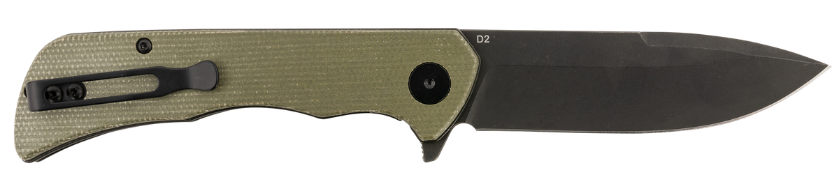 Templar Knife Paladin 3.27" Folding Drop Point Plain D2 Black Powder Coated Blade 4.40" Green Micarta Handle — view 2