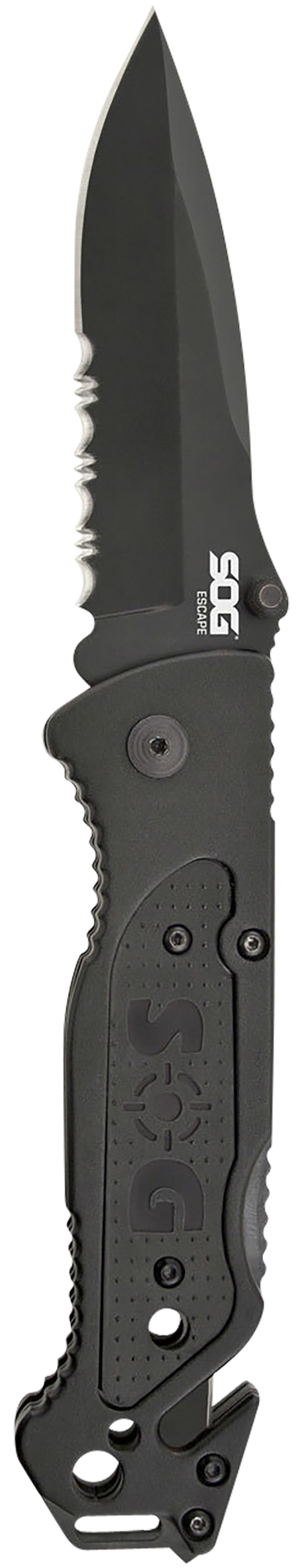 S.O.G Escape FF25-CP 3.40" Folding Clip Point Part Serrated 9Cr18MoV Black Aluminum Handle — view 2