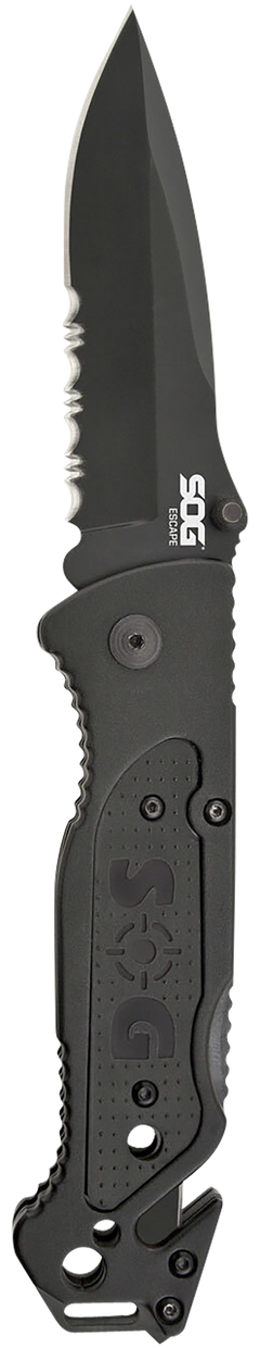 S.O.G Escape FF25-CP 3.40" Folding Clip Point Part Serrated 9Cr18MoV Black Aluminum Handle — view 2