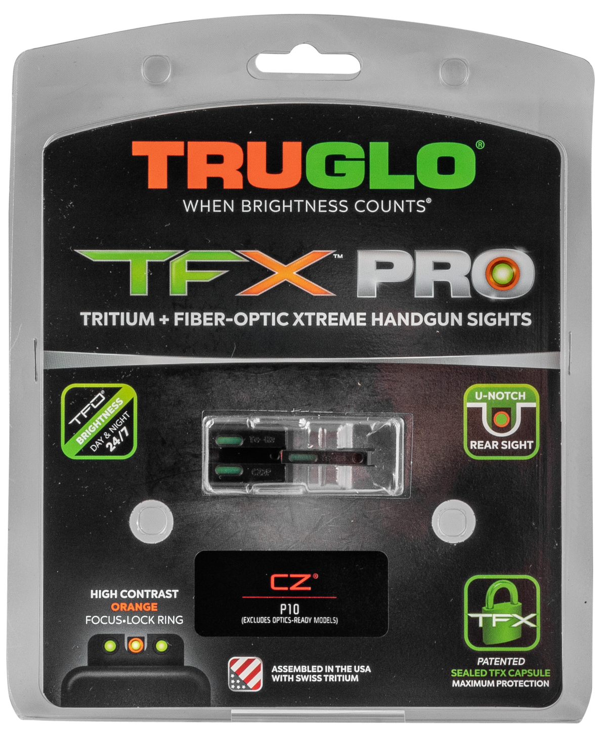 TruGlo TFX Pro CZ P10 Green Tritium Fiber Optic Sight Set — view 2