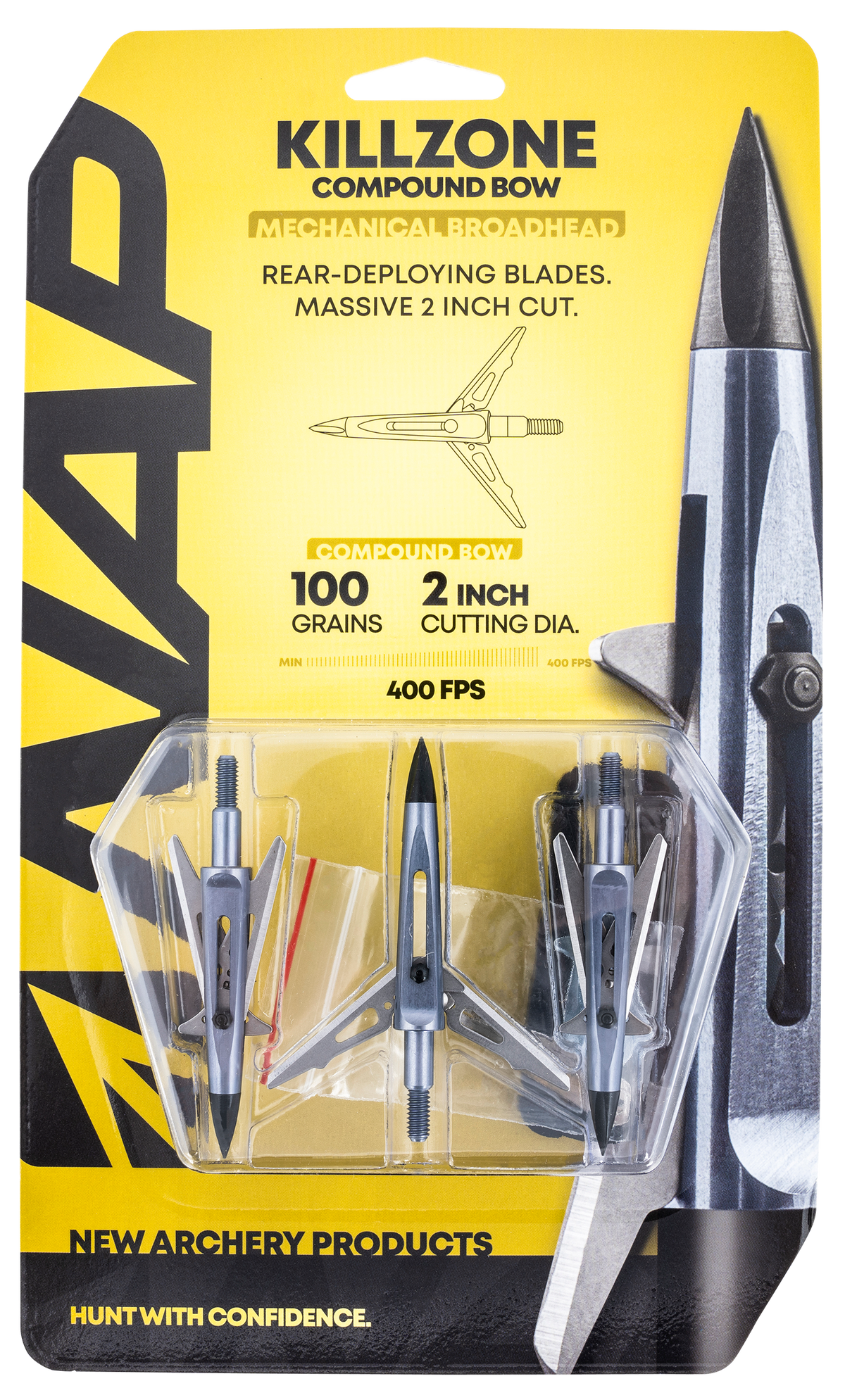 NAP Killzone Trophy Tip 100gr 2 in Rear Deploying Mechanical Broadhead - 3 Pack — view 2
