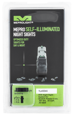 Meprolight Hyper-Bright Green Tritium Sight Set - Black Steel Frame - Compatible w/Glock 17/17L/19/22/23 — view 2