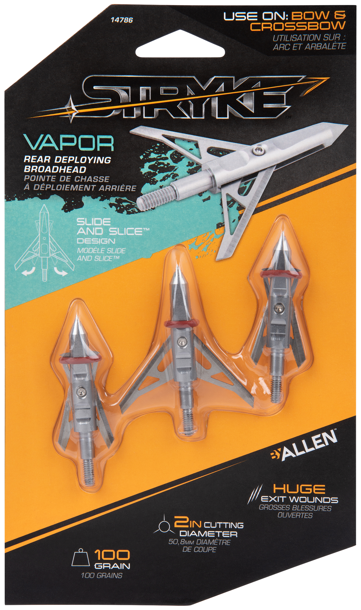 Allen Vapor Broadhead 100gr 2-Blade Rear Deploying Stainless Steel 3 Pack — view 2