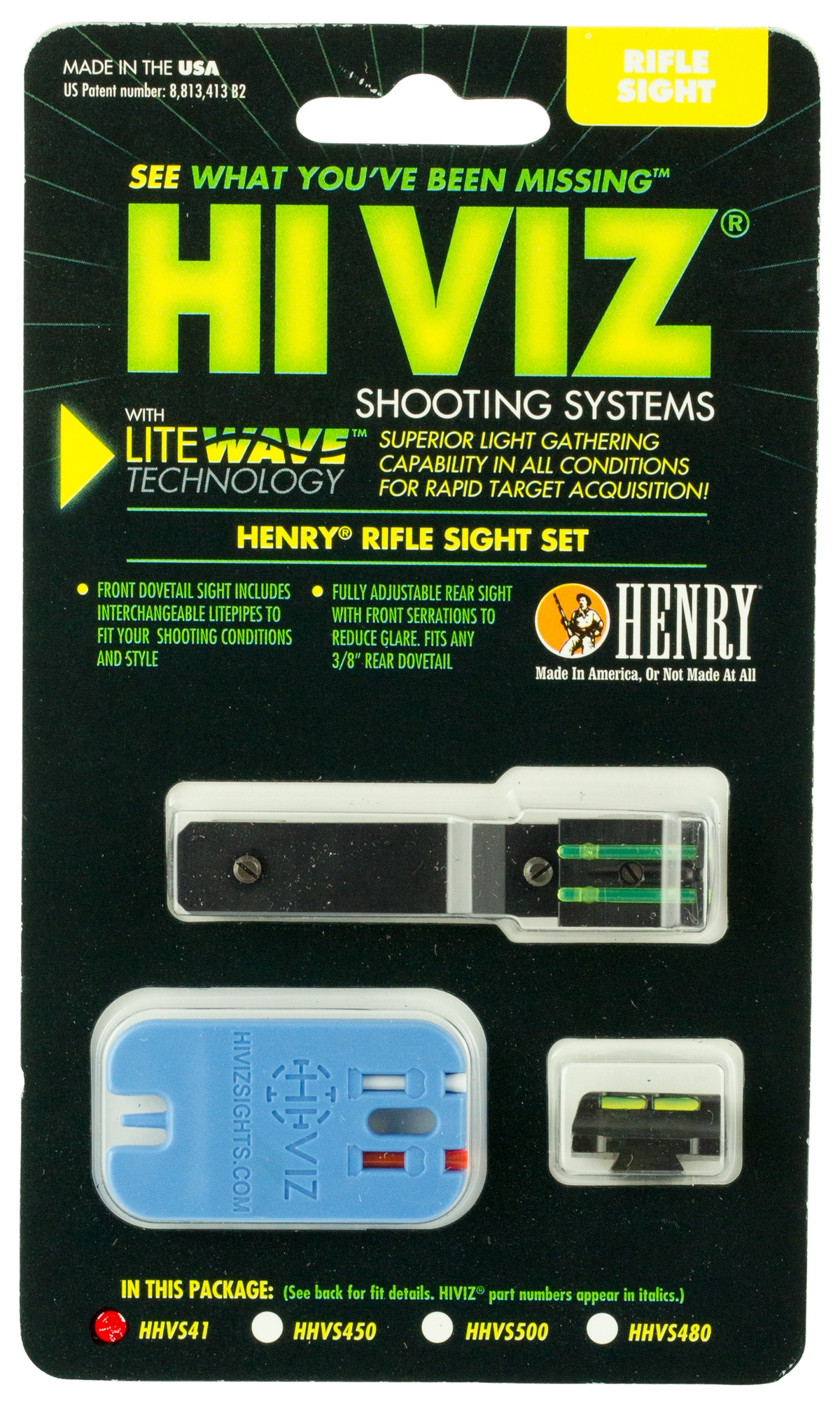 Hiviz LiteWave HHVS41 Henry Rifle Sight Set Fiber Optic Interchangeable Front & Rear Black — view 2
