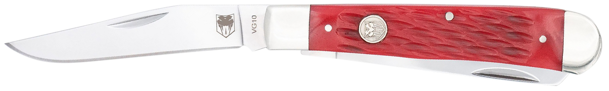 CobraTec Knives Trapper 2.88" Clip Point / 2.94" Spey Plain VG-10 SS Red Bone Folding Knife — view 2