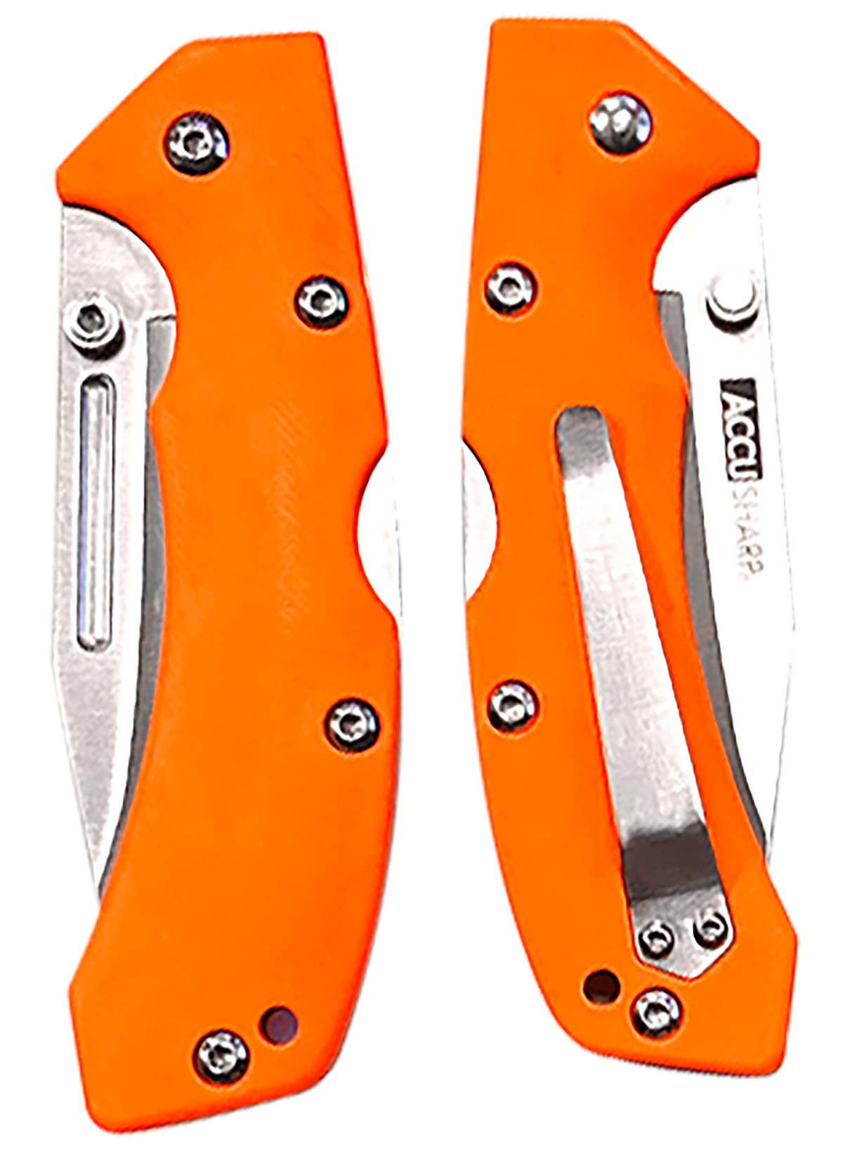 Accusharp 712C Lockback 3" Folding Clip Point Plain Stainless Blade - Blaze Orange G10 Handle — view 2