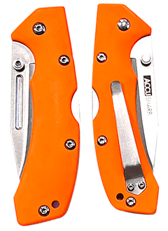 Accusharp 712C Lockback 3" Folding Clip Point Plain Stainless Blade - Blaze Orange G10 Handle — view 2