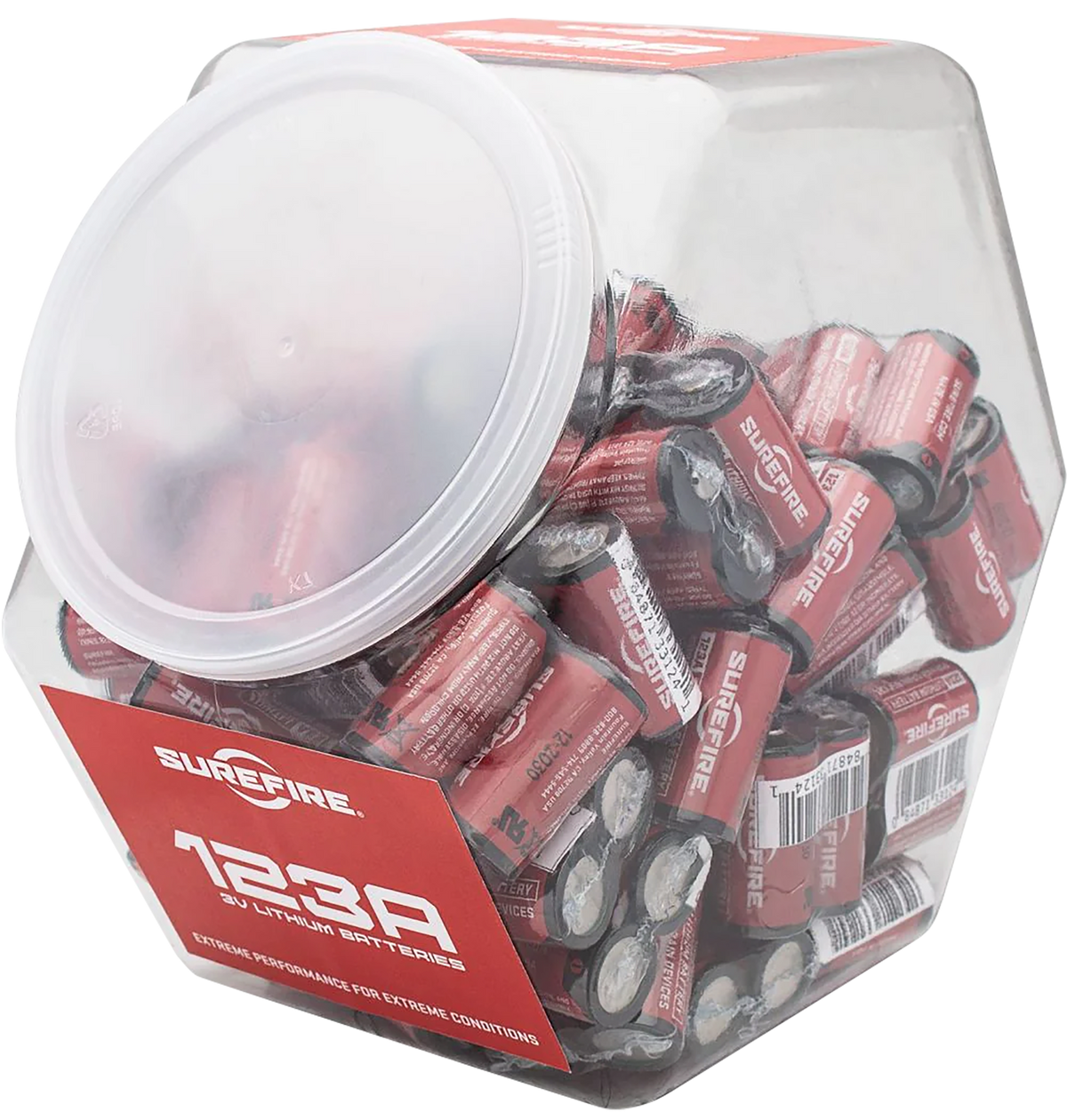 Surefire SF2SWBULK 123A CR123A Lithium 3V 1,550 mAh Batteries (130/65 Pairs) Fishbowl - Red/Black — view 2