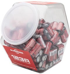 Surefire SF2SWBULK 123A CR123A Lithium 3V 1,550 mAh Batteries (130/65 Pairs) Fishbowl - Red/Black — view 2