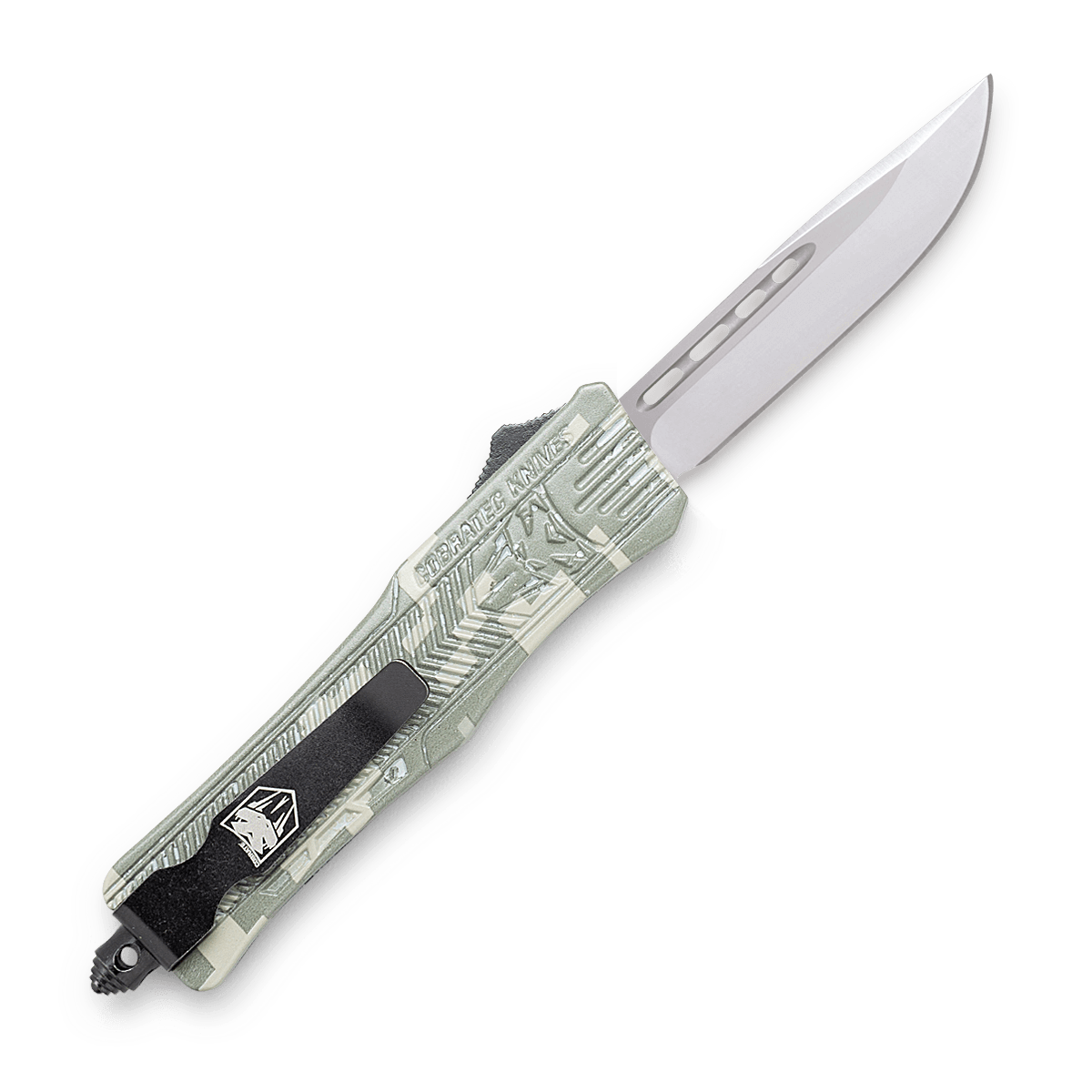 CobraTec Knives CTK-1 Small 2.75" OTF Drop Point Plain D2 Steel Digital Camo Aluminum Handle - American Flag — view 2