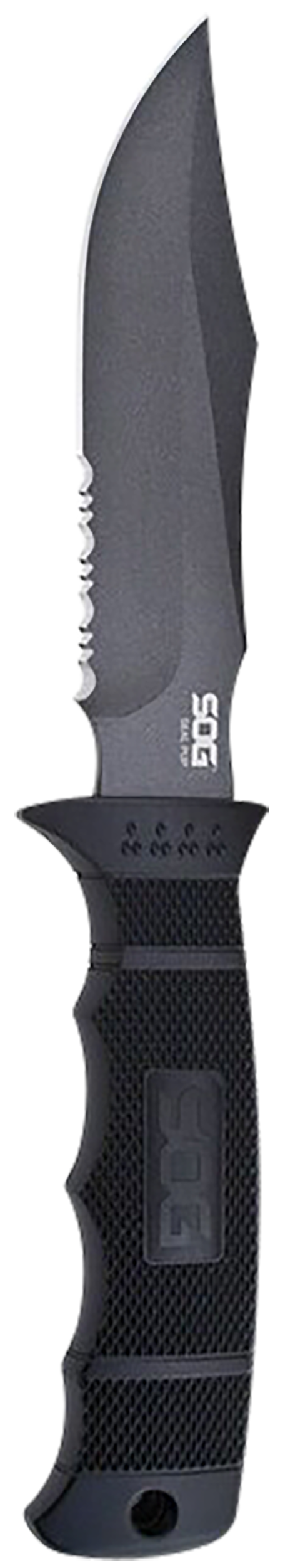 S.O.G Seal Pup 4.75" Fixed Clip Point Part Serrated AUS-8A Powder Coated GRN Handle - Nylon Sheath — view 2