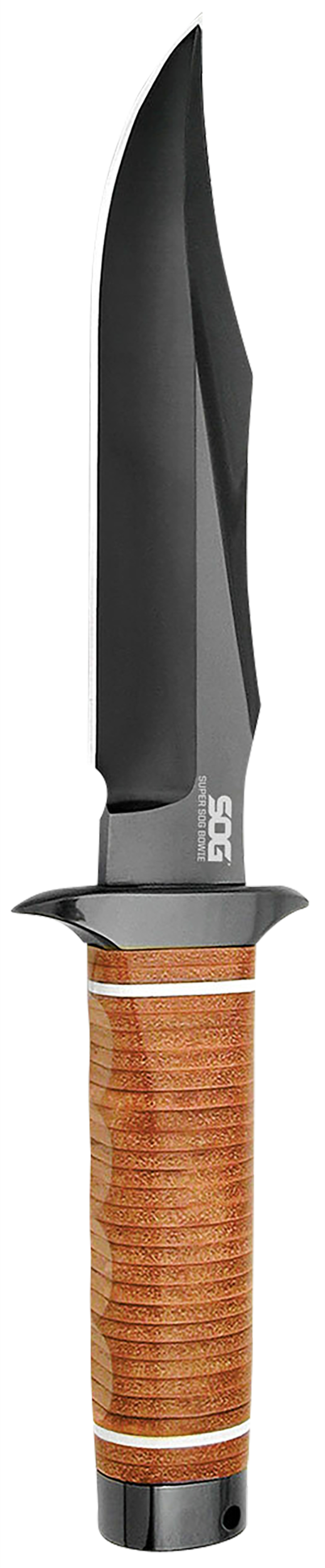 S.O.G Super SOG 7.50" Fixed Bowie Plain AUS-8A SS Black TiCN Brown Leather Handle — view 2