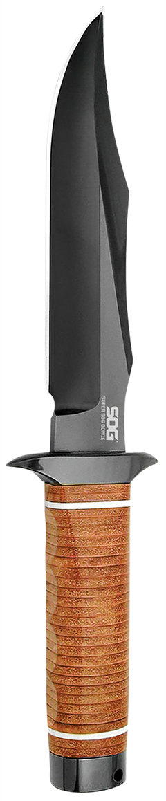 S.O.G Super SOG 7.50" Fixed Bowie Plain AUS-8A SS Black TiCN Brown Leather Handle — view 2