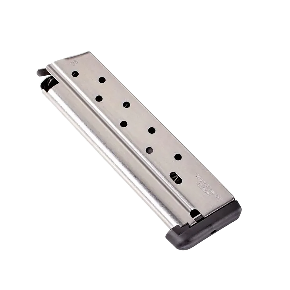 Chip McCormick Custom Power Mag 1911 Government 38 Super 10rd Stainless Steel Magazine w/ Black Base Pad — view 2