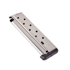 Chip McCormick Custom Power Mag 1911 Government 38 Super 10rd Stainless Steel Magazine w/ Black Base Pad — view 2