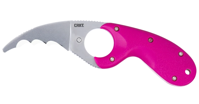 Columbia River Bear Claw 2.39" Fixed Hawkbill Serrated AUS-8 Satin Pink GRN Handle — view 2