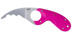 Columbia River Bear Claw 2.39" Fixed Hawkbill Serrated AUS-8 Satin Pink GRN Handle — view 2