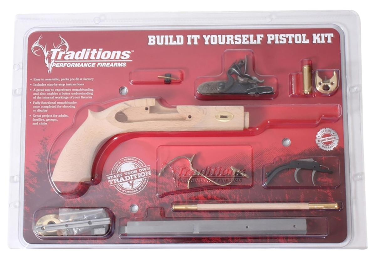 Traditions Trapper 50 Cal Flintlock 9.75" Single Shot Pistol Kit - Blued Octagon Barrel - Unfinished Wood — view 2