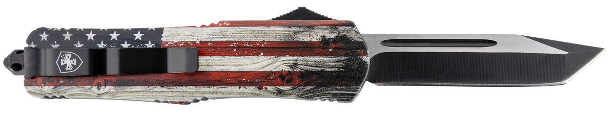 Templar Knife LWUS231 Gen II Wood US Flag Large 3.50" OTF Tanto Plain 440C Black Oxide Stonewashed 5.25" US Flag Aluminum Handle — view 2