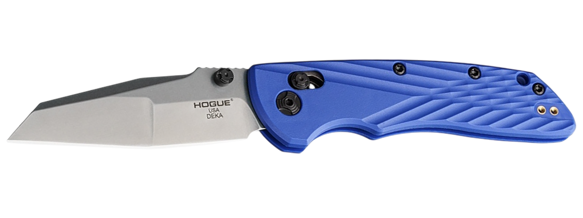 Hogue Deka 3.25" Folding Modified Wharncliffe CPM MagnaCut Plain Blade Blue Textured GRN Handle — view 2