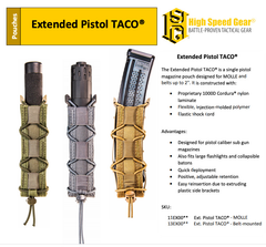 High Speed Gear TACO Extended Pistol Mag Pouch Single Black Nylon Belt Mount 2.25" — view 2