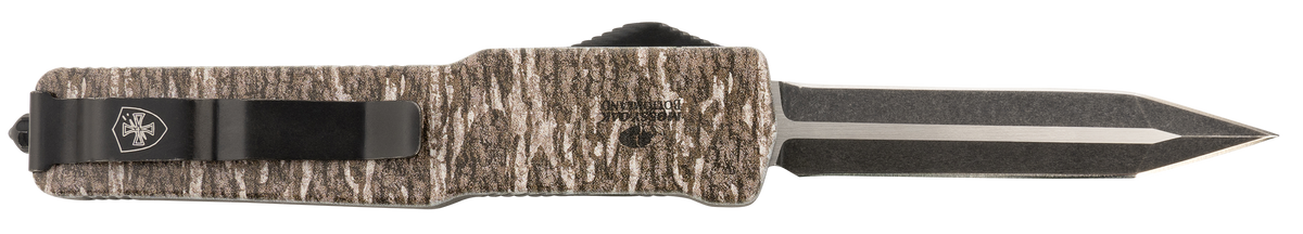 Templar Knife Premium LW Slim 3.16" OTF Dagger Plain D2 Black Oxide Stonewashed Powder Coated 4.93" Mossy Oak Bottomland Aged Aluminum Handle — view 2