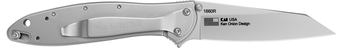 Kershaw Leek 1660R Random 3" Folding Reverse Tanto Plain 14C28N Bead Blasted - Silver Stainless Steel Handle — view 2