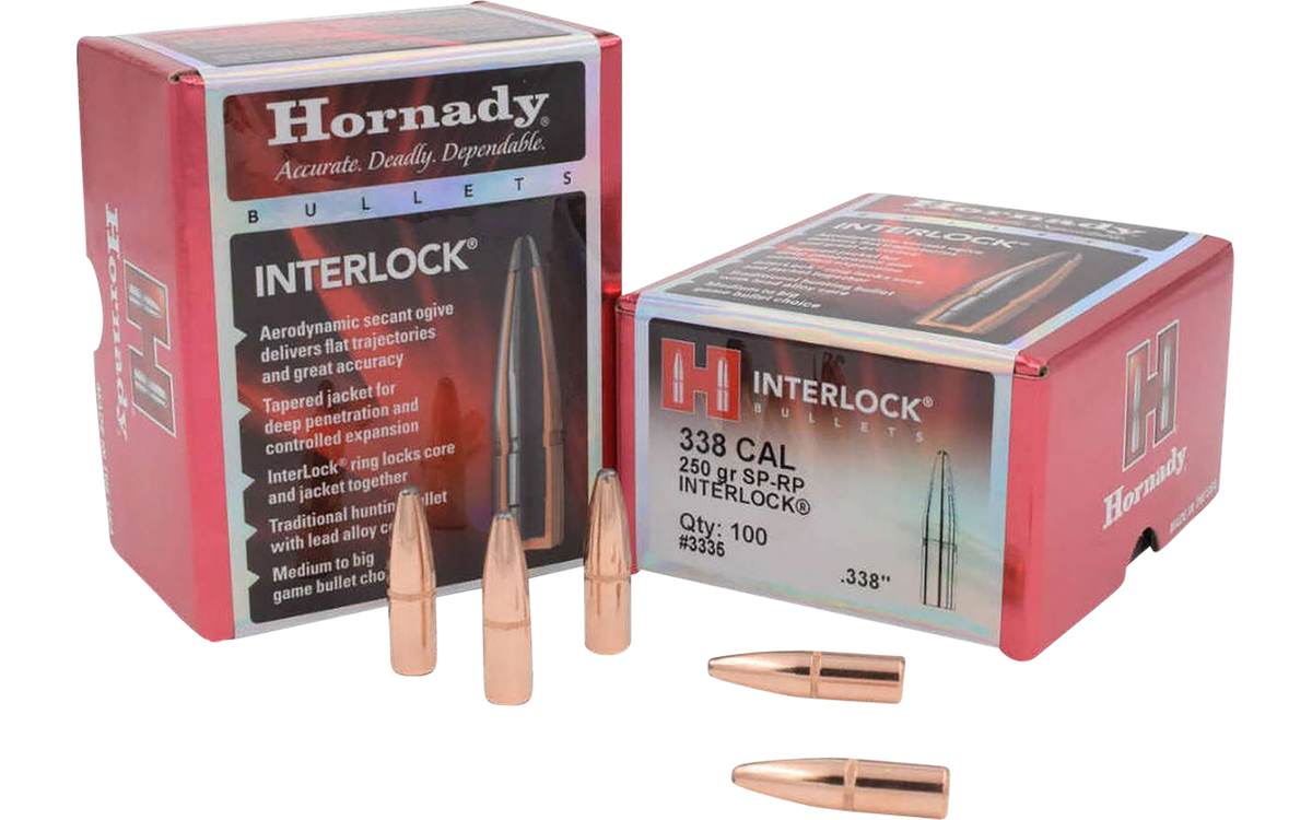 Hornady InterLock .338 Cal 250 gr Soft Point Recoil Proof Reloading Bullets - 100/Box — view 2