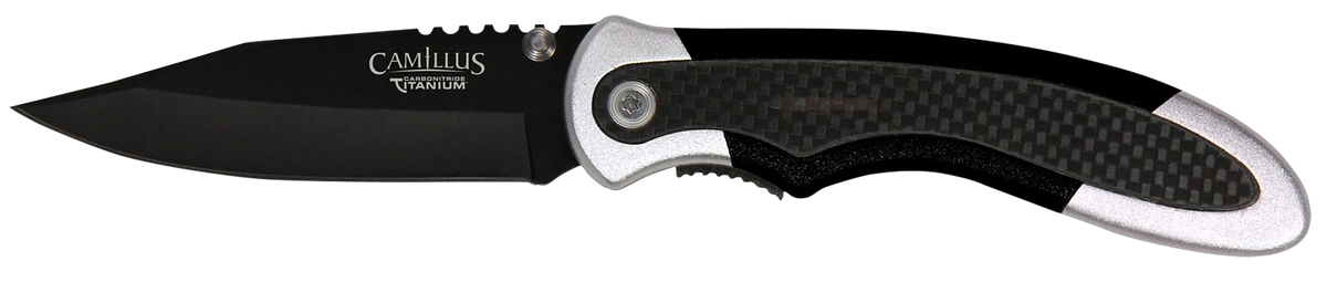 Camillus Chameleon 3.5" Folding Drop Point AUS-8A Carbonitride Titanium Plain Edge Knife - Black Carbon Fiber/Aluminum Handle — view 2