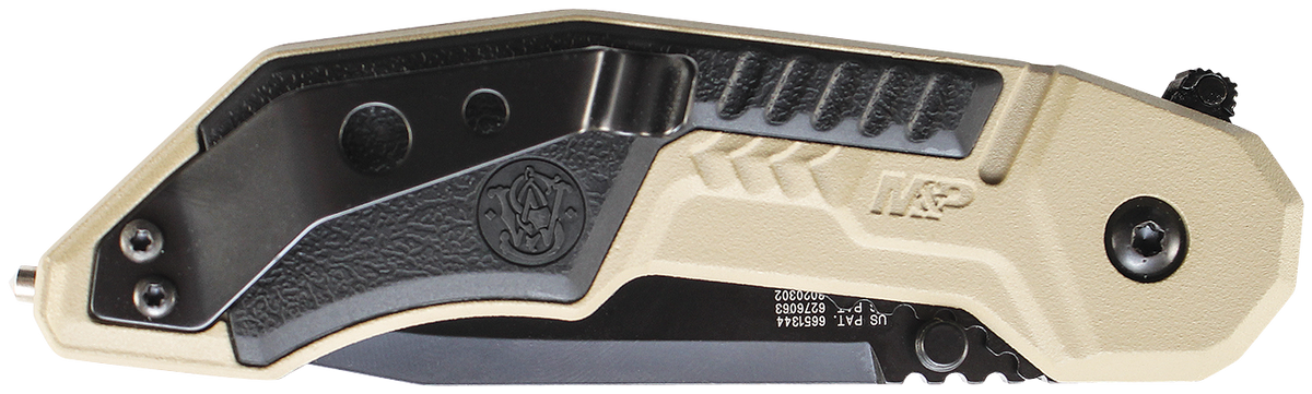 Smith & Wesson Knives M&P M.A.G.I.C. 2.80" Folding Tanto Part Serrated Black Oxide 4034 SS Tan/Black Aluminum Handle — view 2
