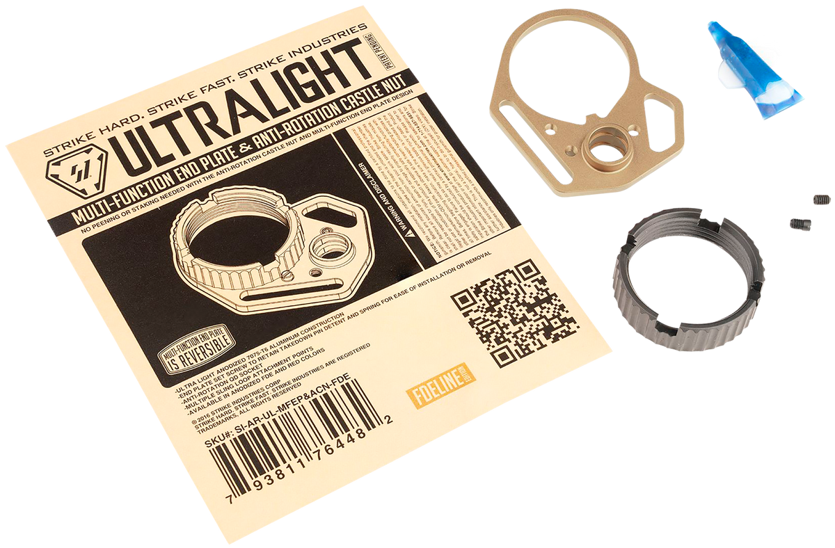 Strike Industries Ultralight QD Multi-Function End Plate & Anti-Rotation Castle Nut - FDE — view 2
