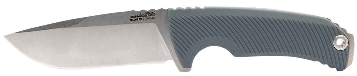 S.O.G Tellus FX 4.20" Fixed Clip Point Plain Stonewashed Cryo 440C SS Wolf Gray GRN Handle — view 2