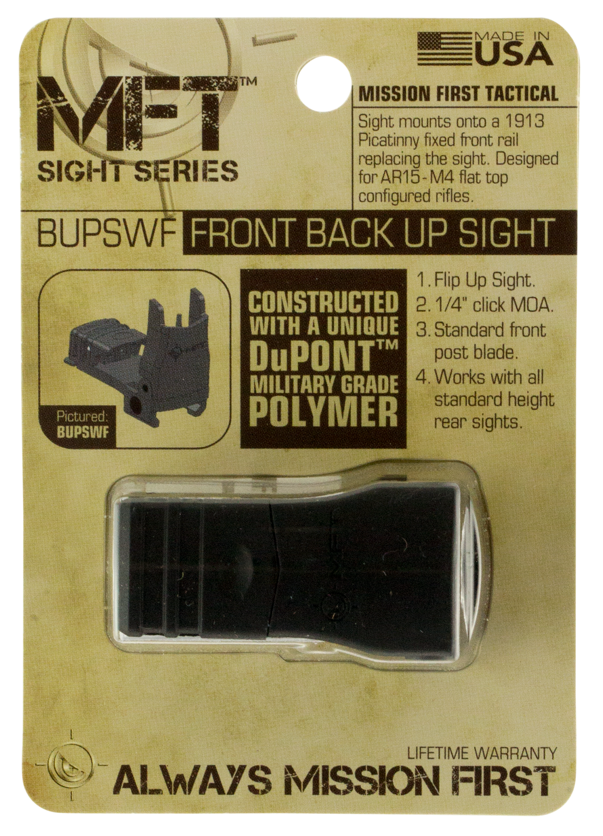 Mission First Tactical BUPSWF Flip Up Front Sight Polymer Black AR-15 — view 2