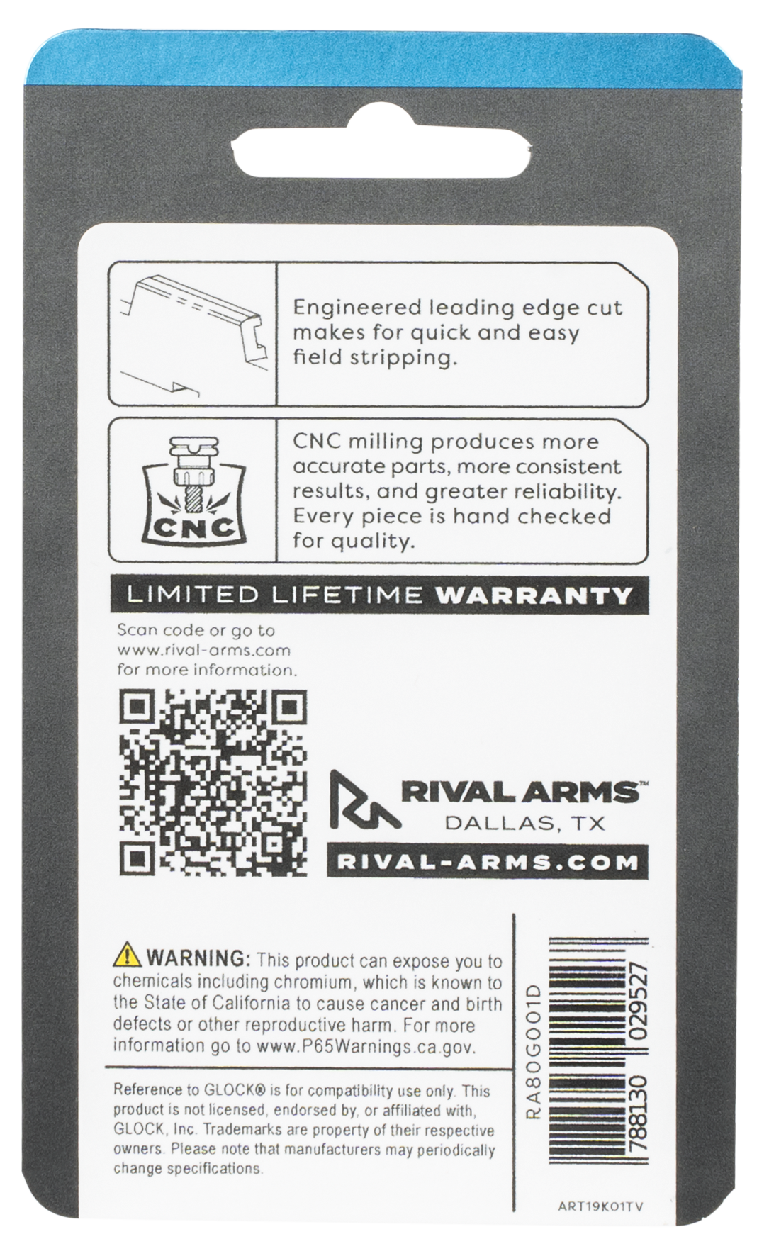 Rival Arms RA80G001D Extended Slide Lock Stainless Steel for Glock Gen3/4 — view 2