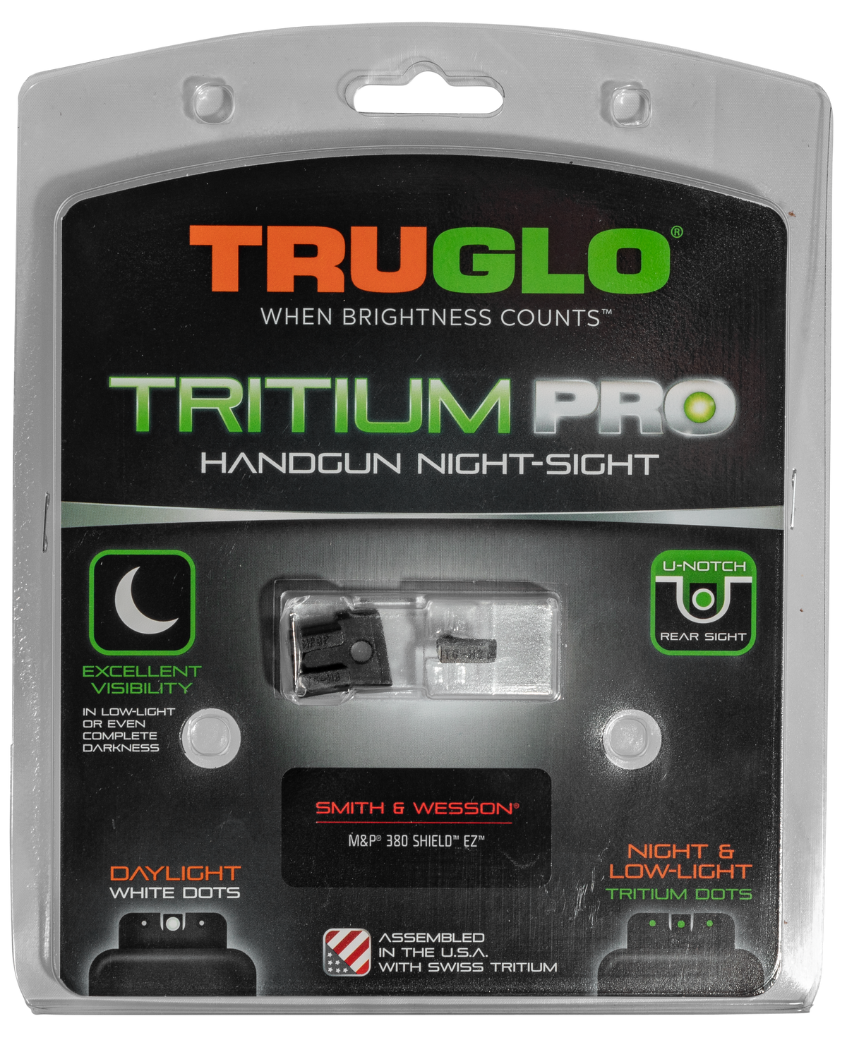 TruGlo Tritium Pro S&W 380 Shield EZ Night Sight Set - Green Tritium / White Outline Front — view 2