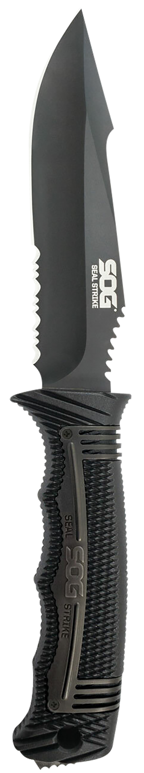 S.O.G Seal Strike 4.90" Fixed Clip Point Part Serrated AUS-8A Black TiNi GRN Handle — view 2