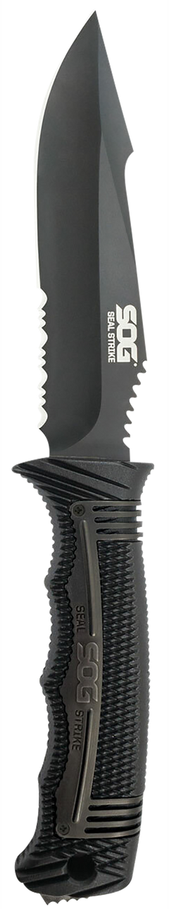 S.O.G Seal Strike 4.90" Fixed Clip Point Part Serrated AUS-8A Black TiNi GRN Handle — view 2