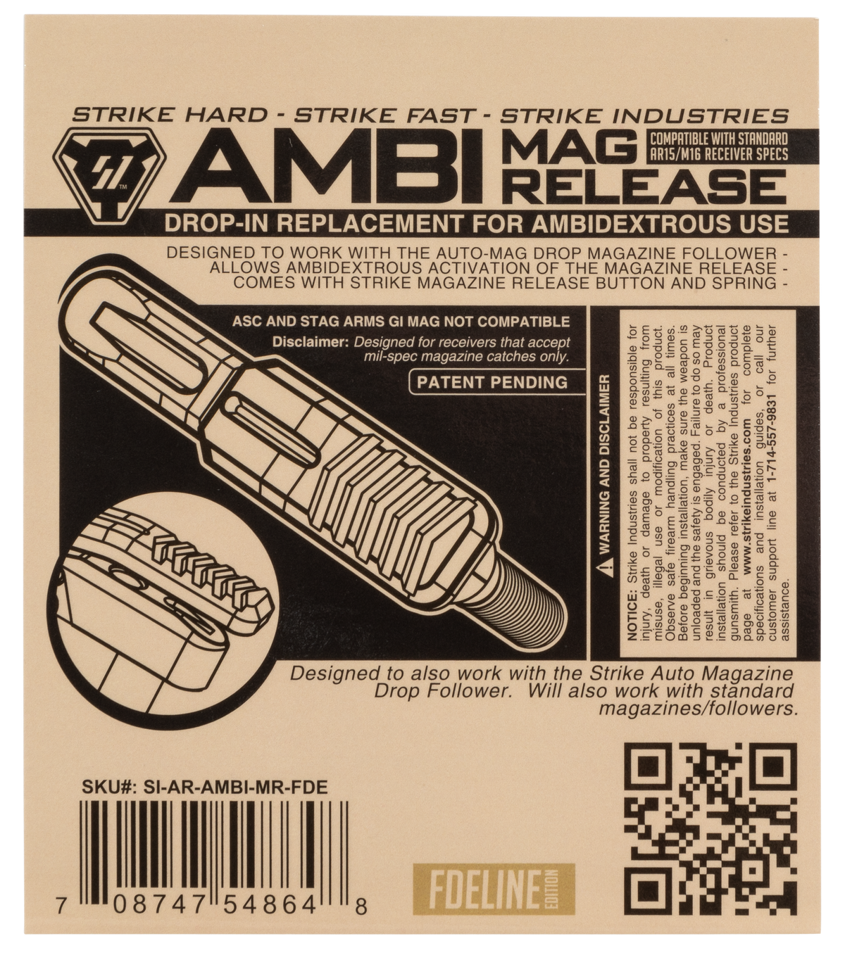 Strike Industries Ambidextrous Magazine Release AR-15/M16 Mil-Spec Flat Dark Earth Aluminum — view 2