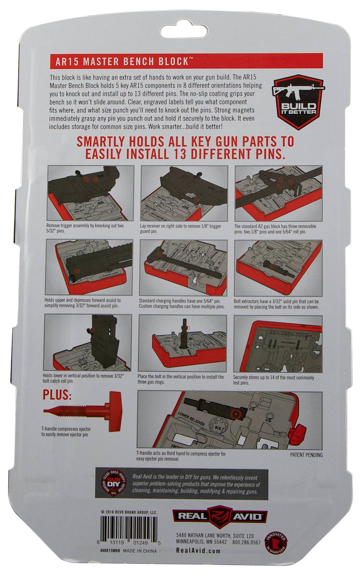 Real Avid AR-15 Master Bench Block Polymer Resin Red/Black — view 2