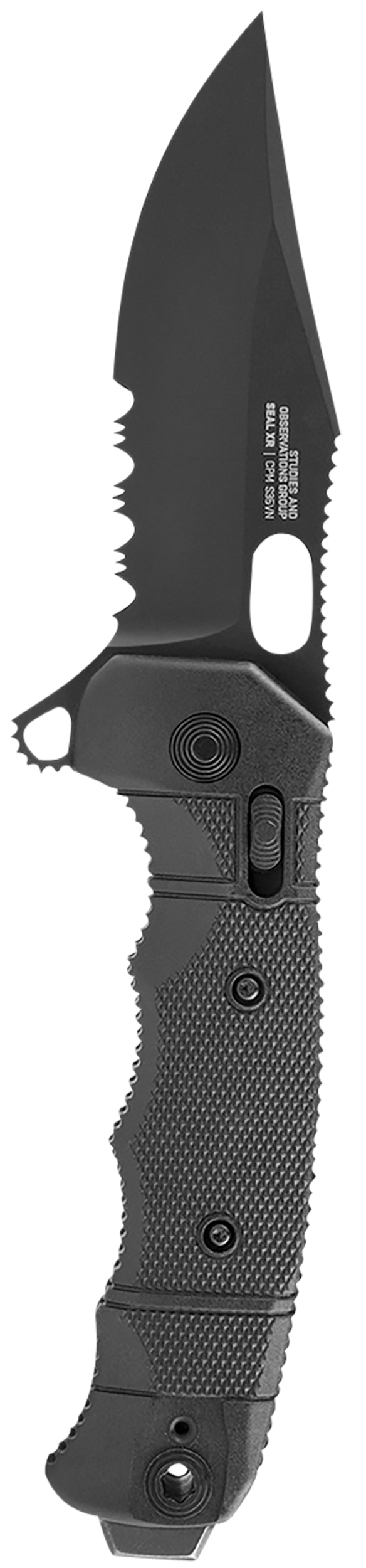S.O.G SEAL XR 3.90" Folding Clip Point Part Serrated Black Cerakote S35VN Black GRN Handle — view 2