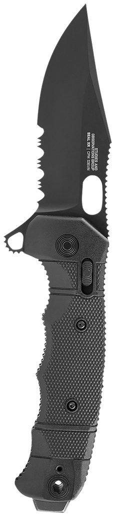 S.O.G SEAL XR 3.90" Folding Clip Point Part Serrated Black Cerakote S35VN Black GRN Handle — view 2