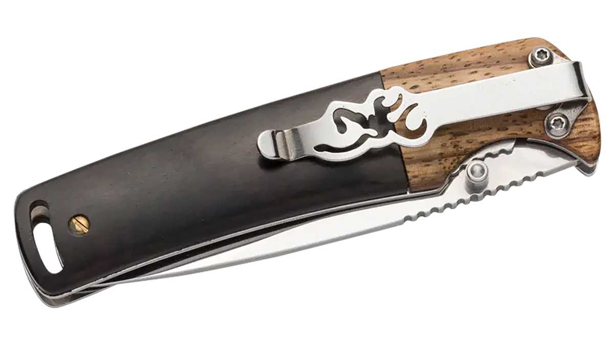Browning Buckmark Hunter 3" Folding Drop Point Plain Mirror 8Cr14MoV SS Black/Natural Hardwood Handle — view 2