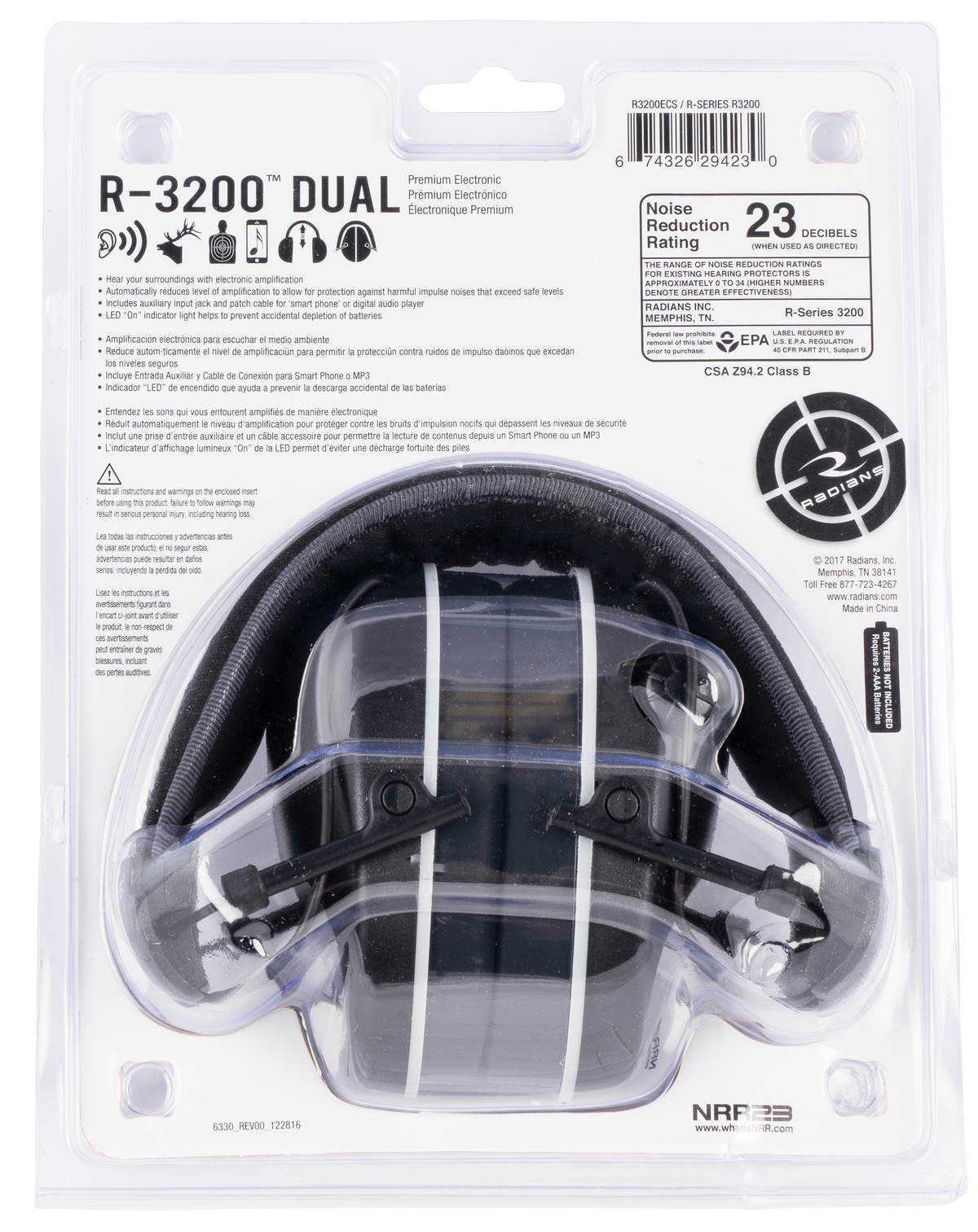 Radians R-3200 Dual Mic Electronic Muff 23 dB Over the Head Black / Gray 1 Pair — view 2