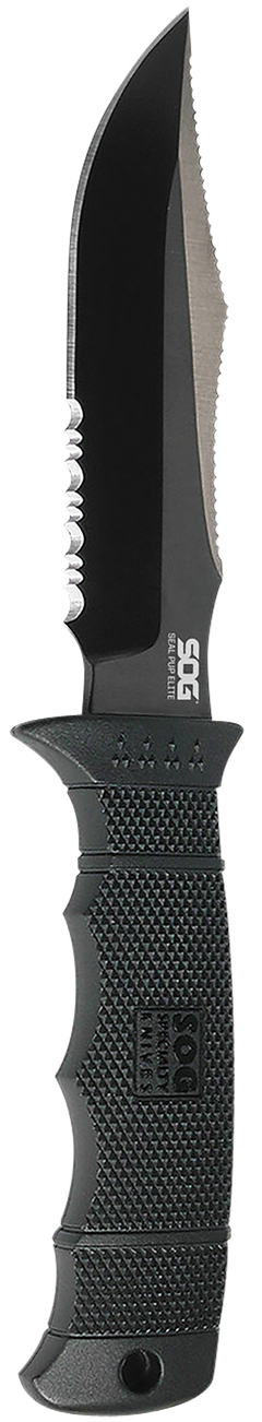 S.O.G Seal Pup Elite 4.85" Fixed Clip Point Part Serrated AUS-8A Black TiCN GRN Handle — view 2