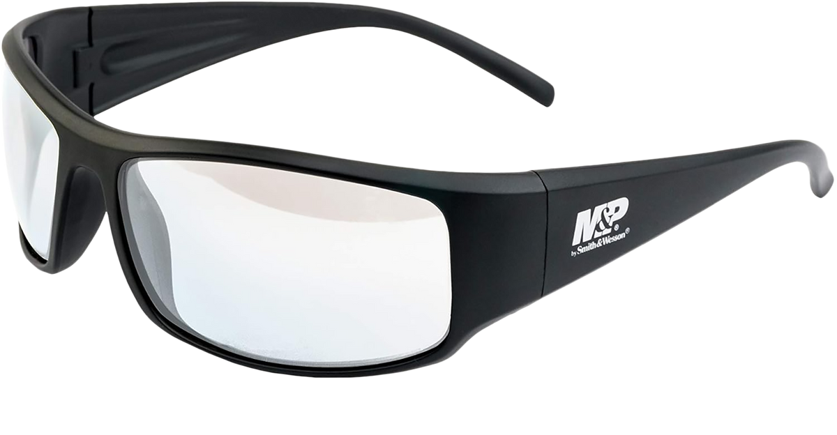 M&P Accessories Thunderbolt Shooting Glasses Full Size Clear Mirror Lens Black — view 2