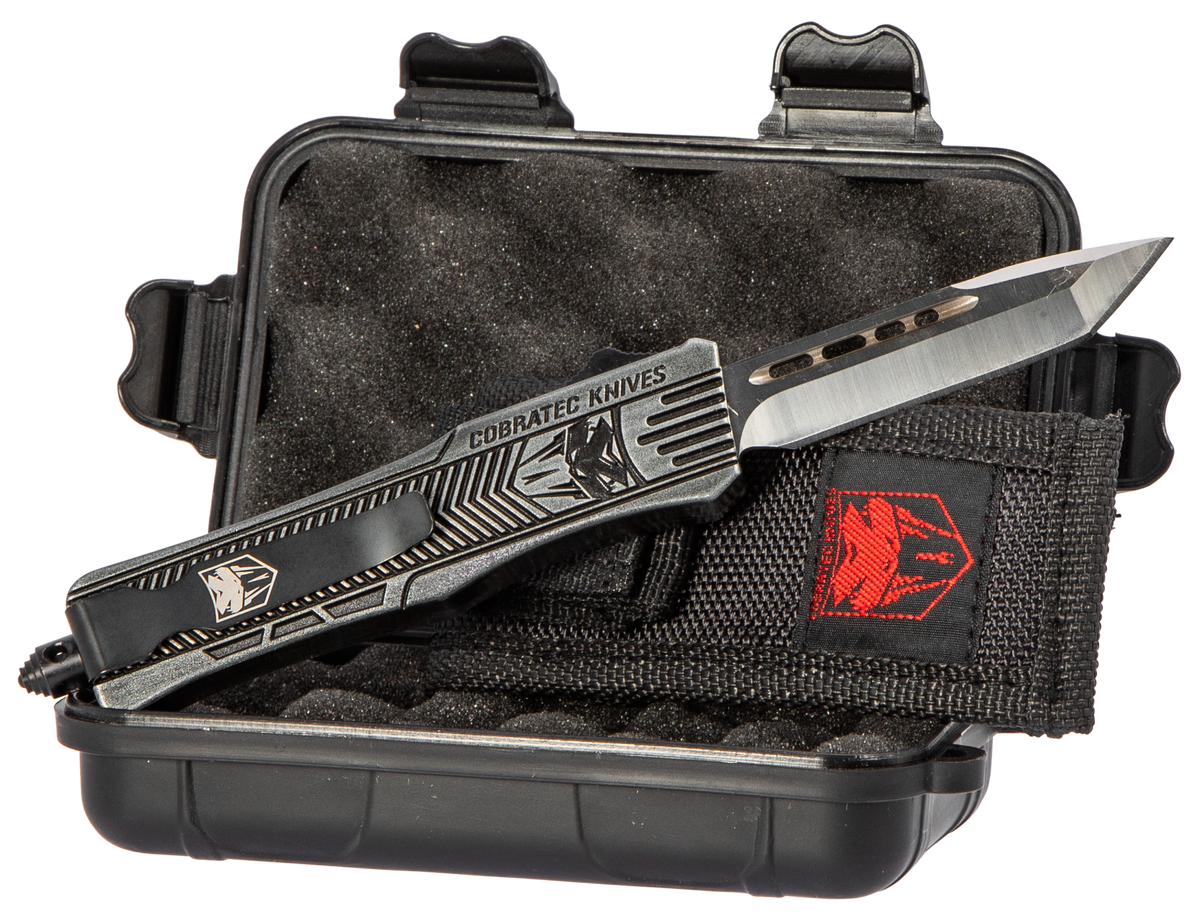 CobraTec CTK-1 Small 2.75" OTF Tanto Plain D2 Steel Blade/Black Stonewashed Aluminum Handle — view 2